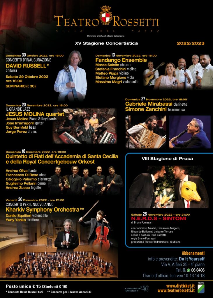 Vasto, David Russell il 30 ottobre al Teatro Rossetti 2 Teatro Rossetti calendario