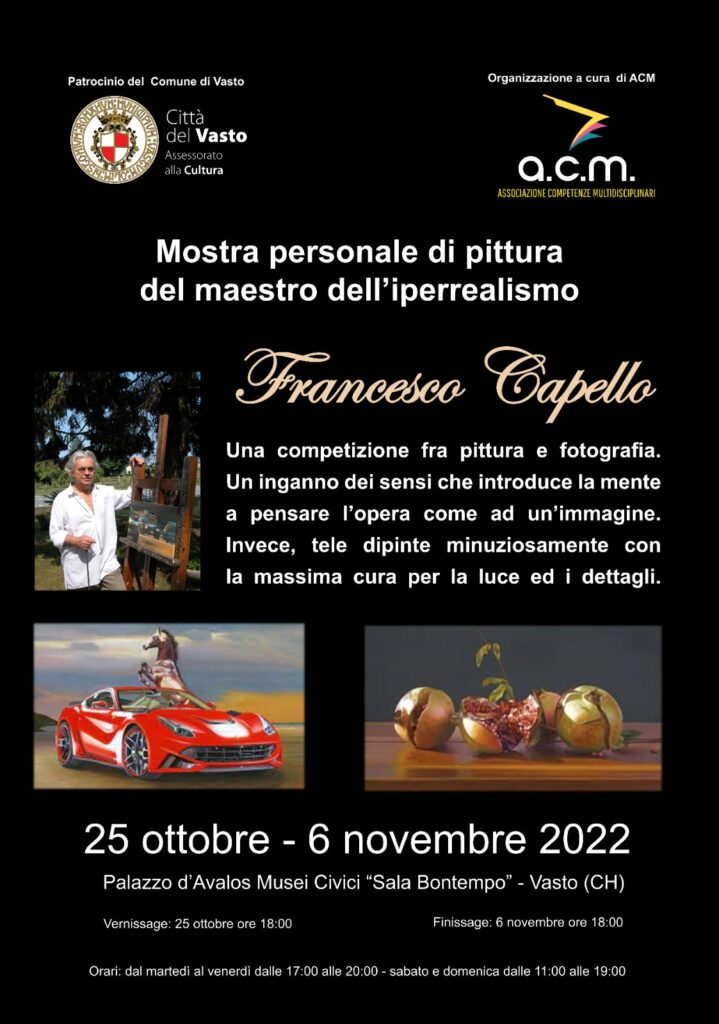 Le opere dell'artista Capello in esposizione da domani a Vasto 2 locandina mostra 25.10.22