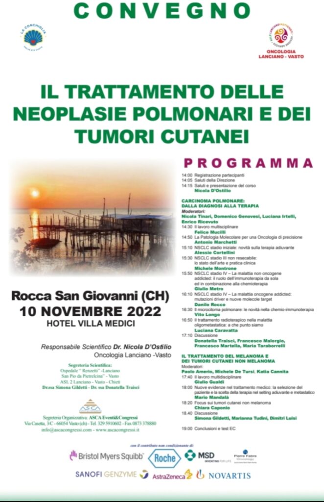 Neoplasie polmonari e tumori cutanei al centro di un incontro promosso da La Conchiglia onlus 2 Convegno 10 novembre