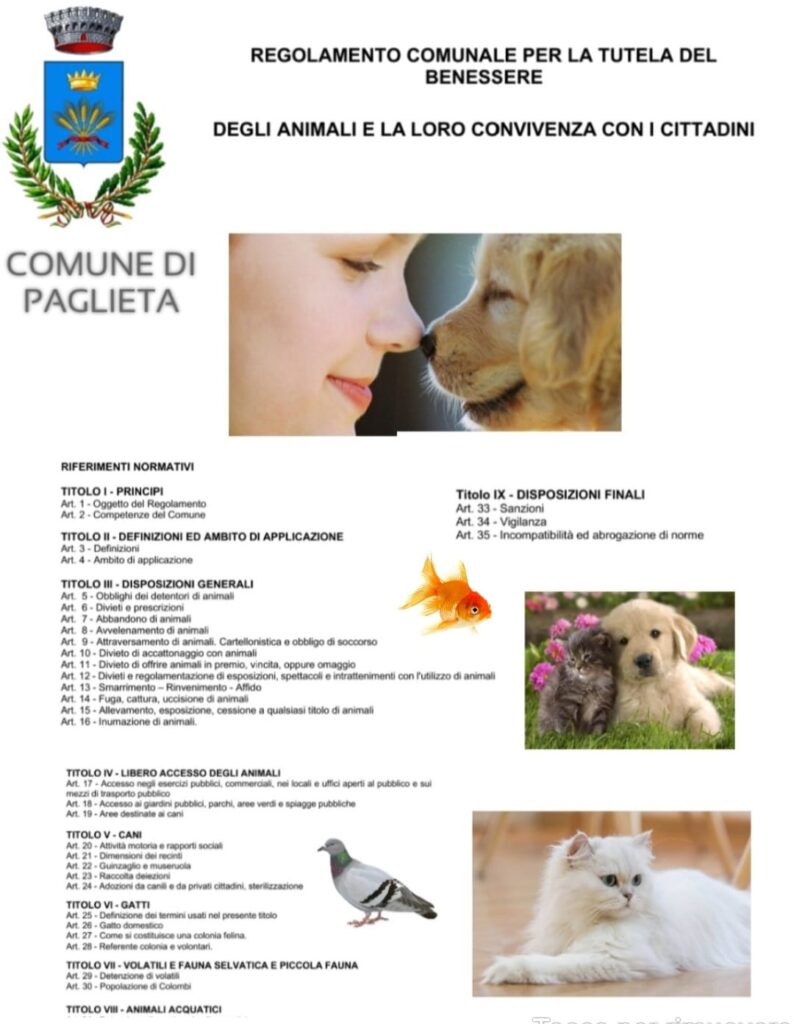 Il Comune di Paglieta approva un regolamento a tutela degli animali 2 rego