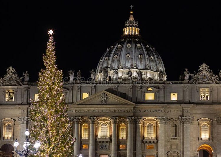 rome italy piazza san pietro nativity scene realized sand jesolo christmas tree decorated gold 133933939