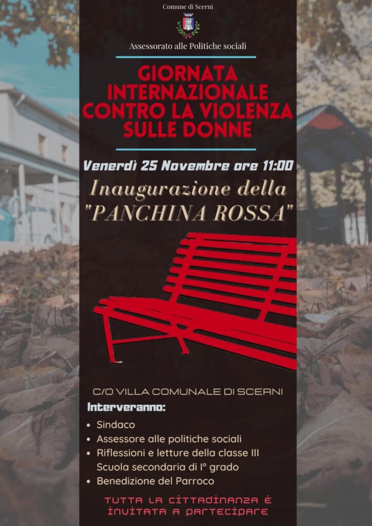 Una panchina rossa a Scerni per la Giornata mondiale contro la violenza sulle donne 2 scerni 1