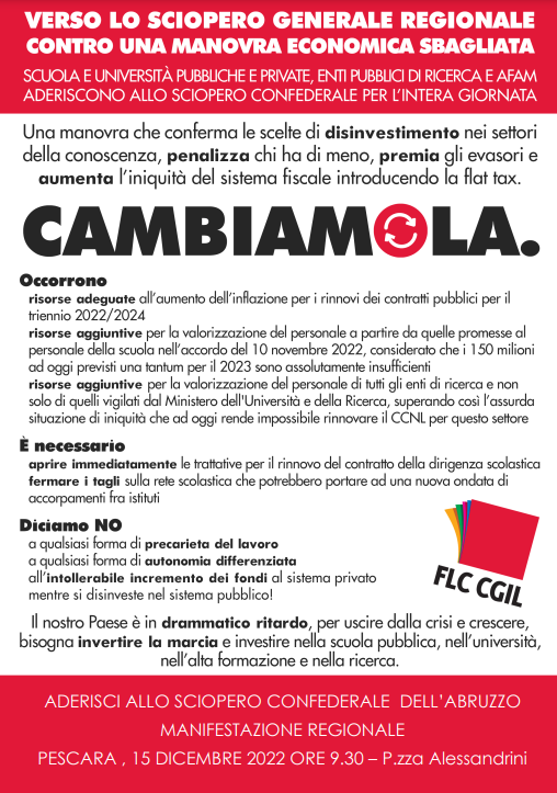 Sciopero generale, la scuola d'Abruzzo si mobilità giovedì 15 dicembre 2 sindacato e1670533556714