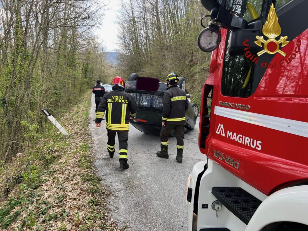 Si ribalta con l'auto per schivare un animale - Gallery 2 auto ribaltata 1