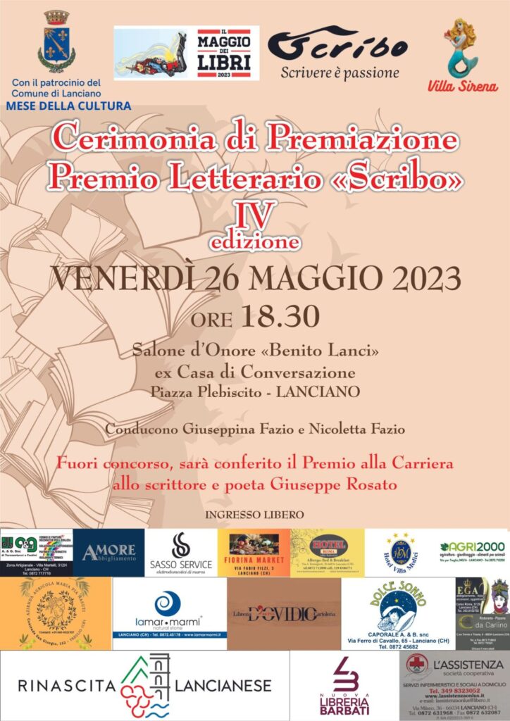 Premio letterario "Scribo" a Lanciano: domani la premiazione - Gallery 5 Locandina Premio Scvribo Mese della Cultura