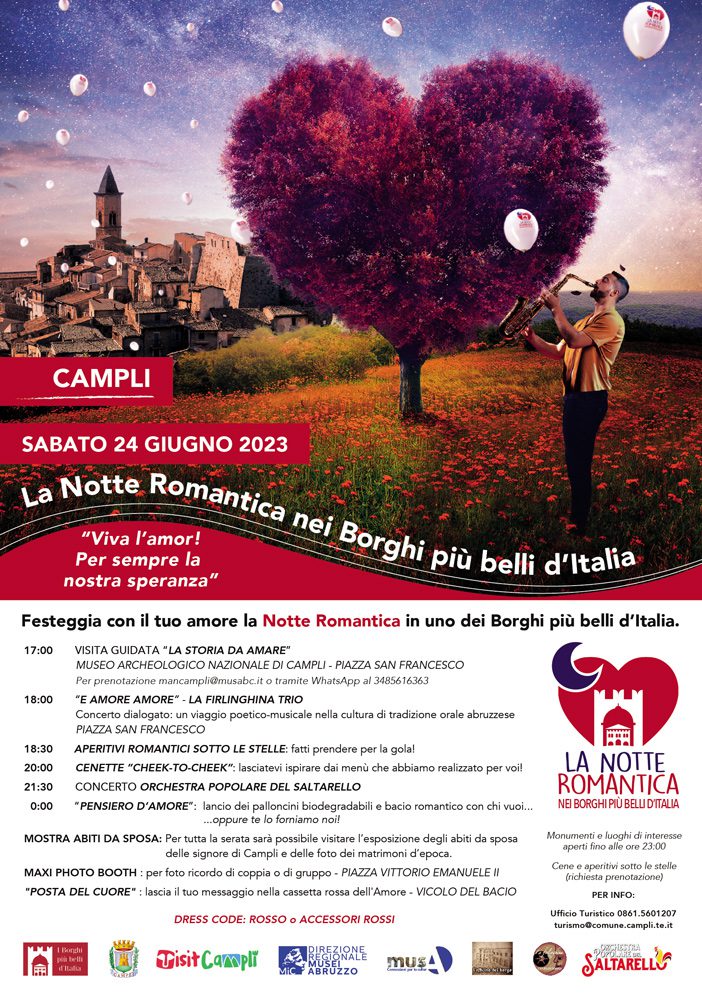 Torna ''La notte romantica nei borghi più belli d'Italia'' 16 CAMPLI La notte romantica nei Borghi piu belli 24 giugno 2023 Programma