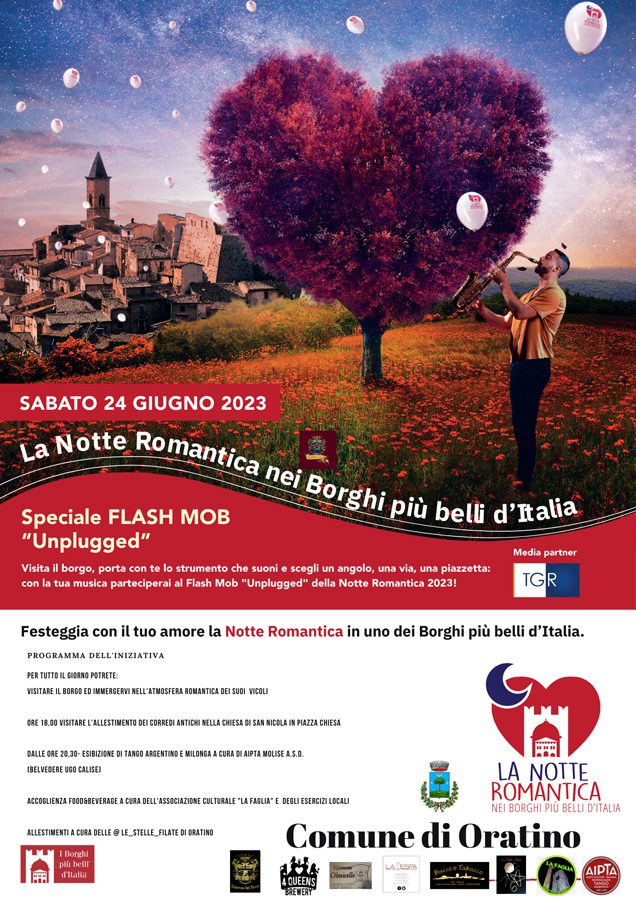 Torna ''La notte romantica nei borghi più belli d'Italia'' 8 ORATINO La notte romantica nei Borghi piu belli 24 giugno 2023 Programma