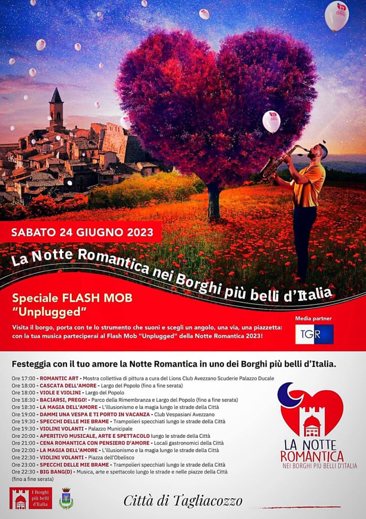 Torna ''La notte romantica nei borghi più belli d'Italia'' 5 TAGLIACOZZO La notte romantica nei Borghi piu belli 24 giugno 2023 Programma