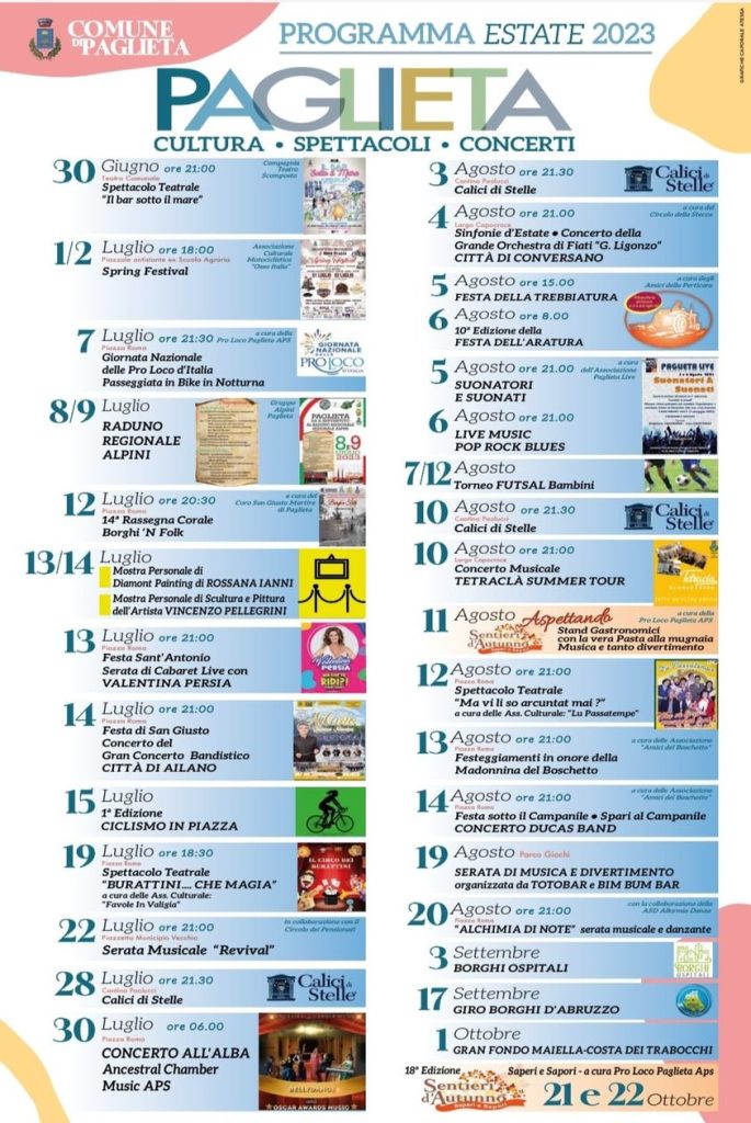 Estate 2023 a Paglieta 2 calendario 2023 paglieta