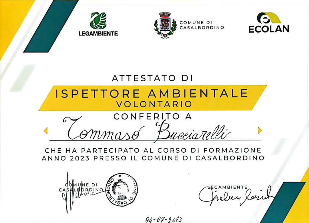 Protezione Civile Casalbordino-Paglieta: 7 operatori AIB e 18 Ispettori Ambientali 4 Attestato