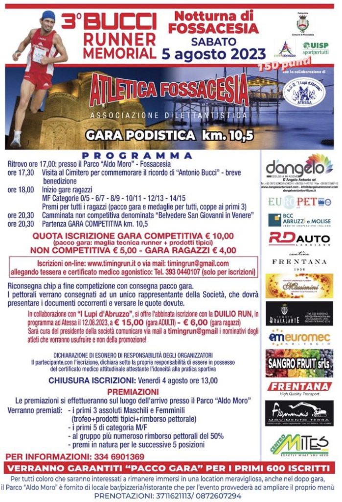 Al via la 3° edizione del "Bucci Runner Memorial" 2 Bucci Runner Memorial 05082023 locandina
