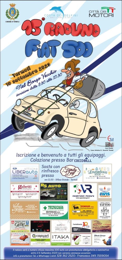 Il Club 500 d'A...mare organizza il 15° raduno Fiat 500 e d'auto epoca 3 raduno damare locandina