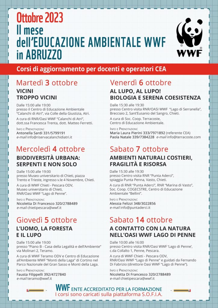 Formazione WWF Abruzzo: educare all'armonia tra uomo e natura 20 settimana educazione ambientaleWWF 2023