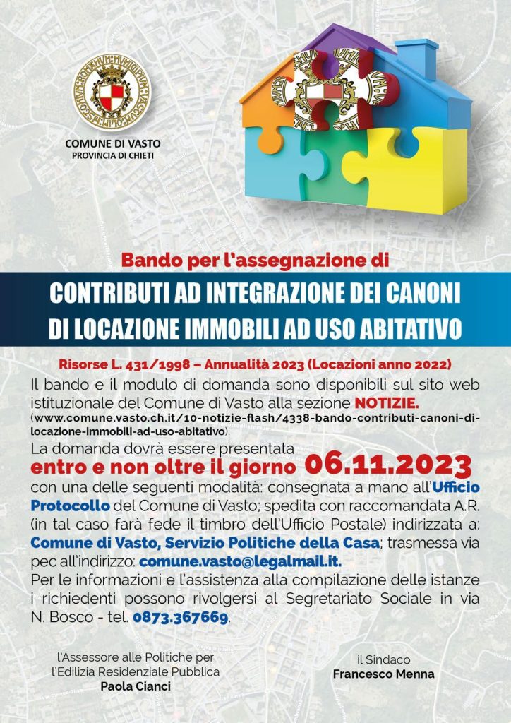 Vasto, aperto bando affitti 2022 2 bando affitti 1