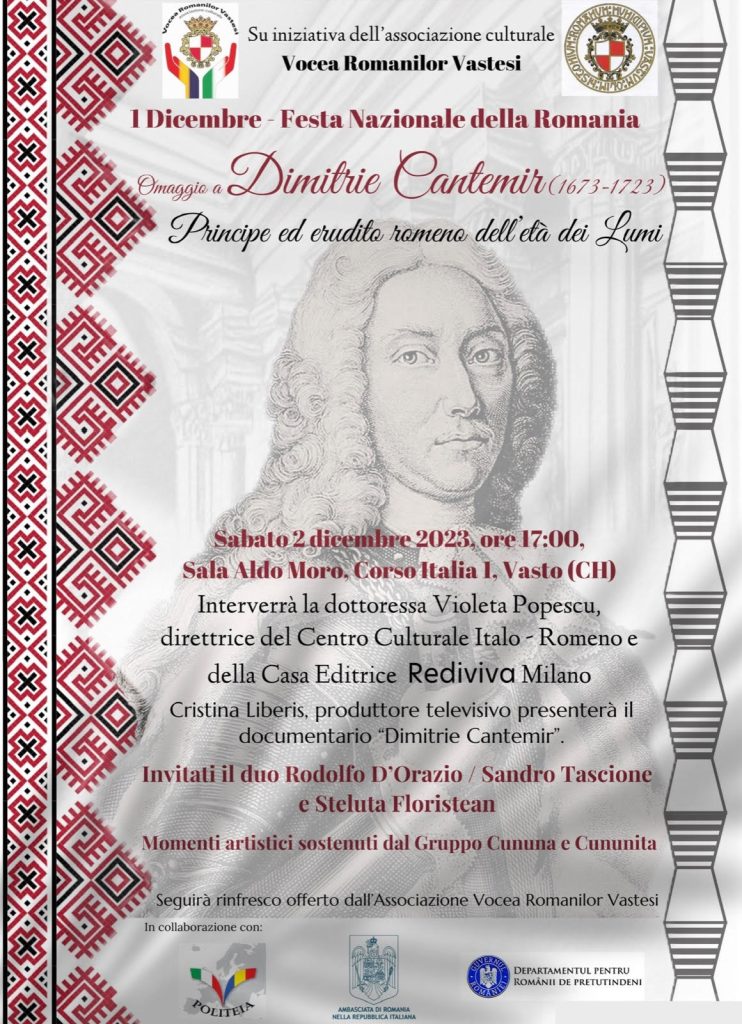 Omaggio a Dimitrie Cantemir, evento culturale a Vasto 2 locand 1 dec 2023