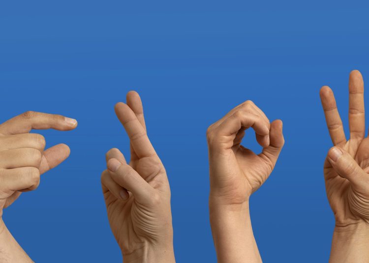 linguaggio dei segni con le mani in studio