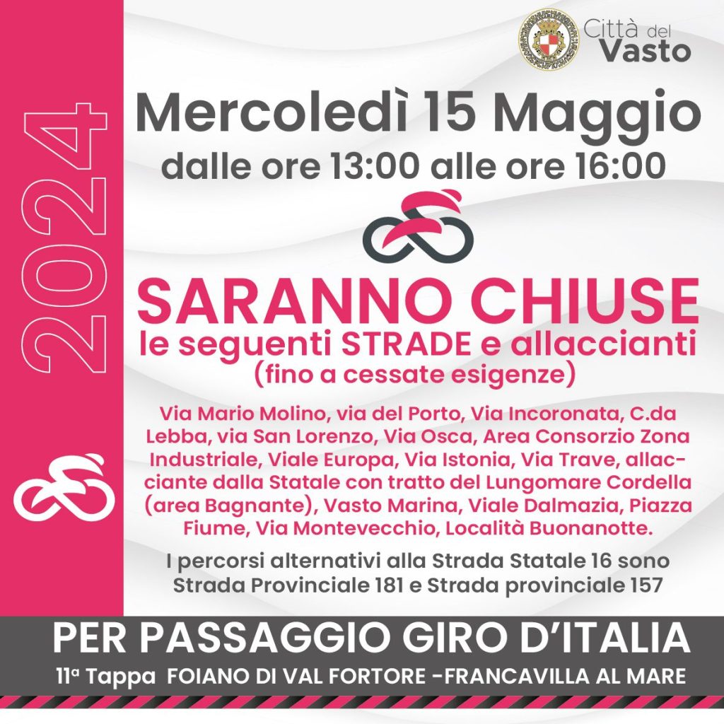 Giro d'Italia, scuole chiuse a Vasto 2 giro dItalia strade chiuse