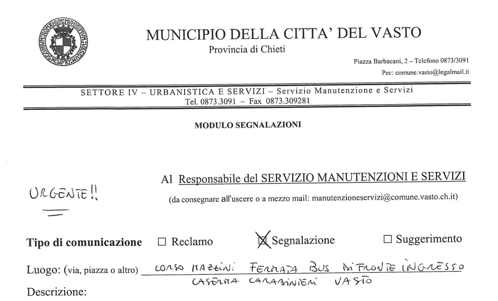 segnalazione pensilina vasto