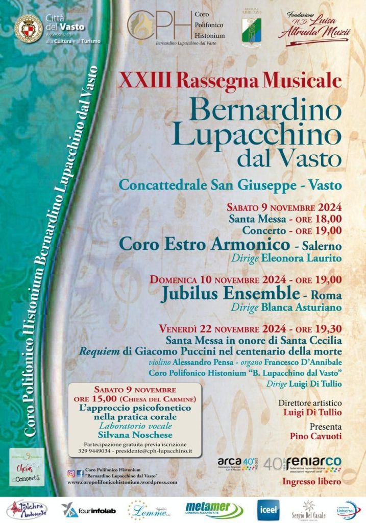 Vasto, al via la 23ª Rassegna Musicale "Bernardino Lupacchino dal Vasto" 2 Locandina Rassegna Lupacchino 2024