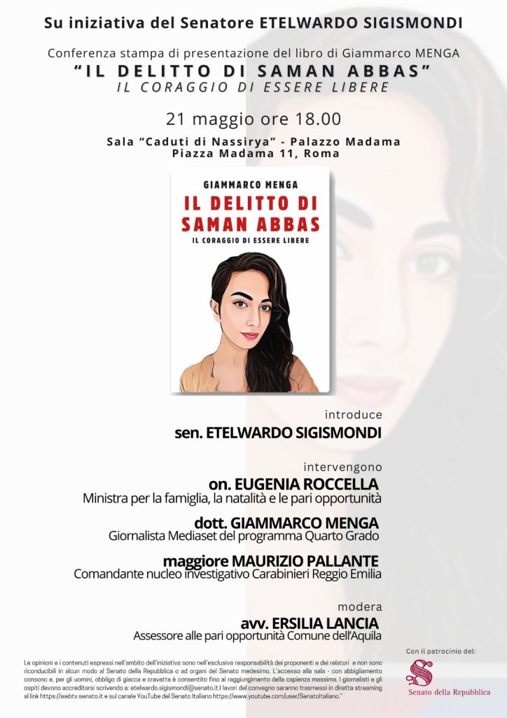 In Senato la presentazione del libro sul caso Saman Abbas firmato dall’abruzzese Giammarco Menga 2 LOCANDINA EVENTO LIBRO
